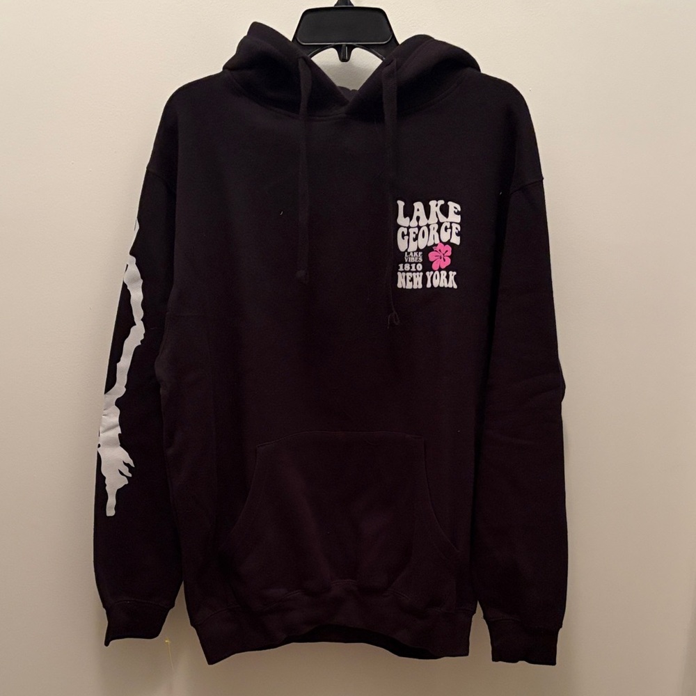 NWT Black Hoodie Sweatshirt with Lake George graphics